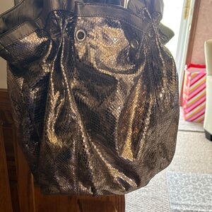 Metallic Textured Women's Tote Bag - Bronze